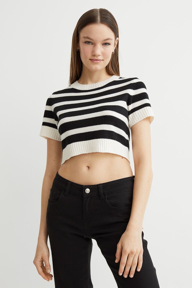 

Короткий вязаный топ H&M, черные/белые полосы