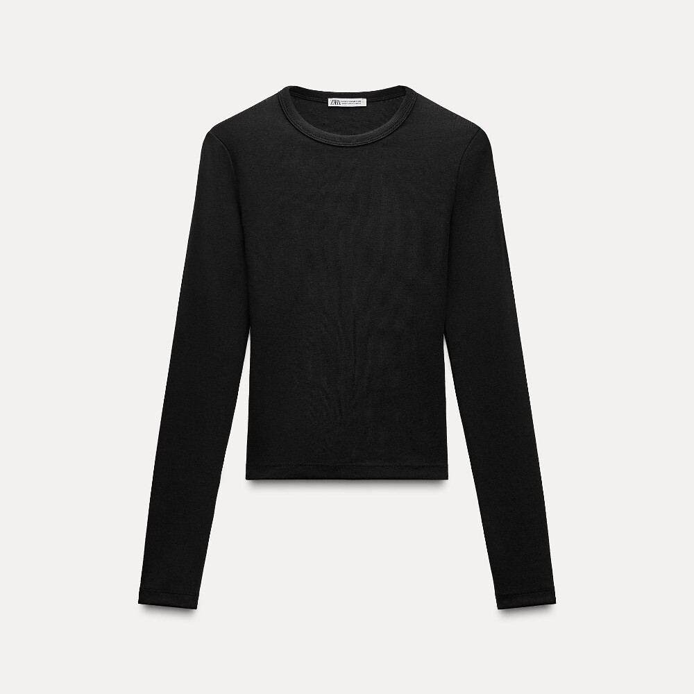 

Лонгслив Zara Cotton Modal Long Sleeve, черный