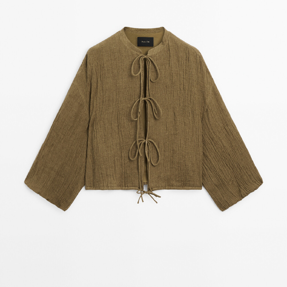 

Кардиган Massimo Dutti With Gathered Details And Ties, зеленовато-коричневый