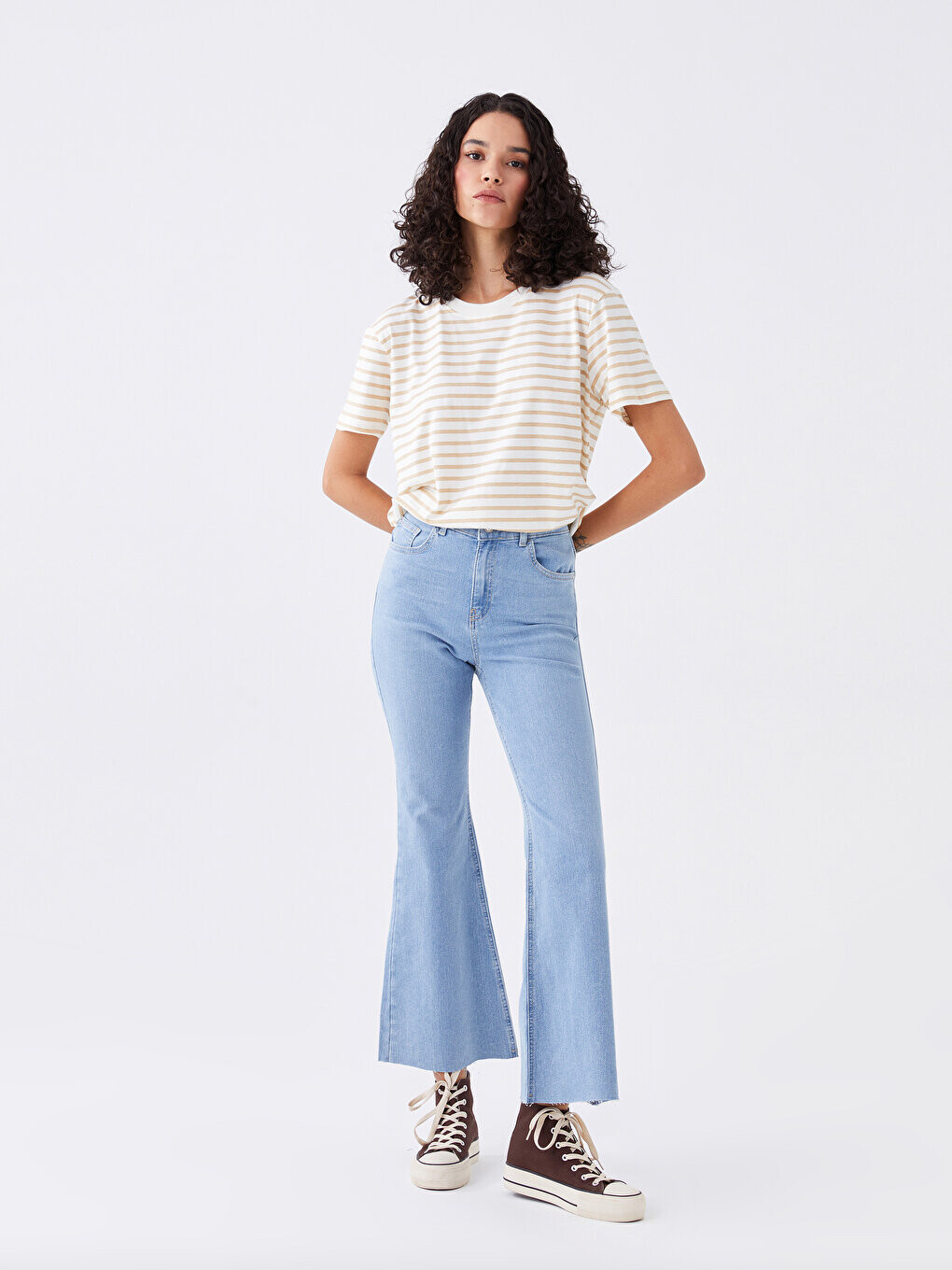 

Широкие женские джинсовые брюки с высокой талией LCW Jeans, открытое индиго родео
