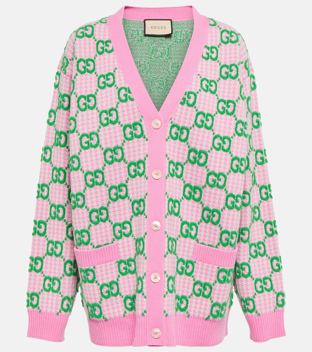 

Кардиган вязки интарсия с узором GG GUCCI, розовый