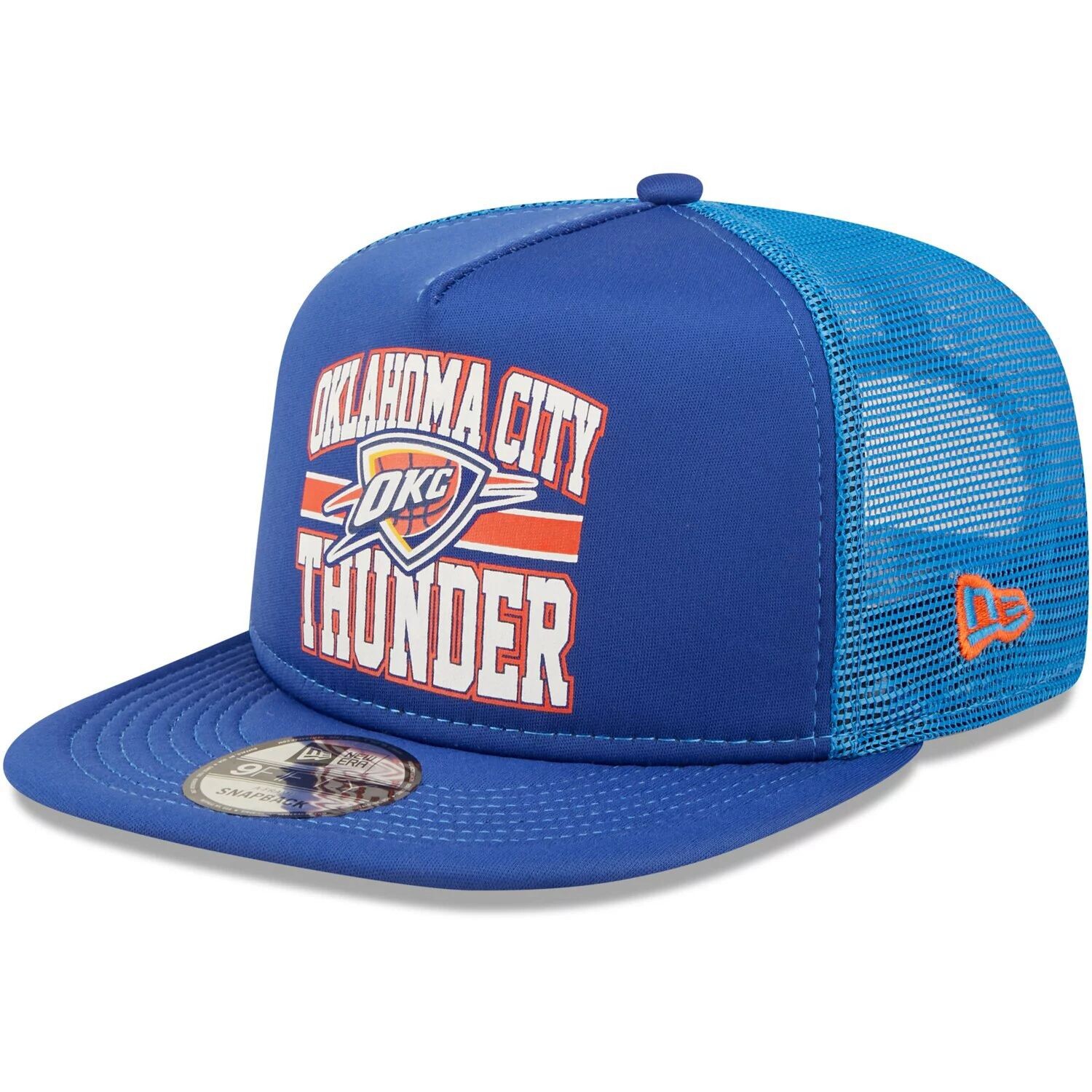 

Мужская кепка New Era Blue Oklahoma City Thunder с логотипом А-образной формы 9FIFTY Trucker Snapback