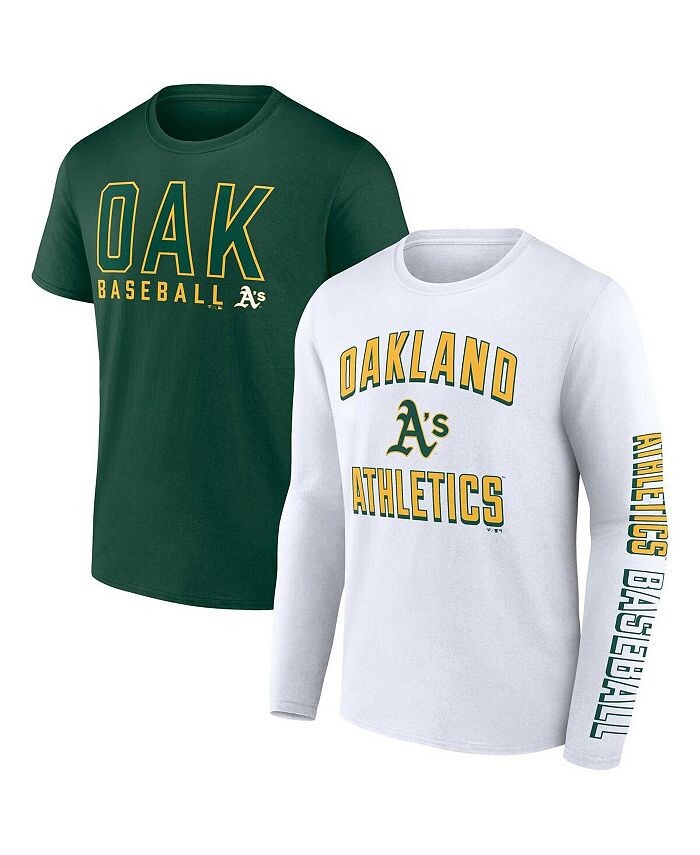 

Мужской комплект из двух комбинированных футболок Oakland Athletics зеленого и белого цвета с логотипом бренда Fanatics, мультиколор