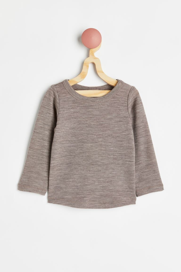 

Шерстяной топ с длинными рукавами H&M, светло-коричневый меланж