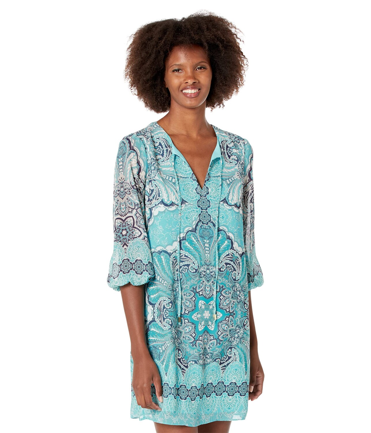 

Платье Vince Camuto, Printed Chiffon Tie Neck Balloon Sleeve Float