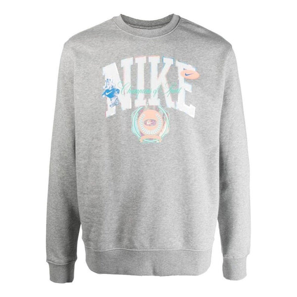 Толстовка Men's Nike Logo Pattern Printing Pullover Round Neck Long Sleeves Gray, серый