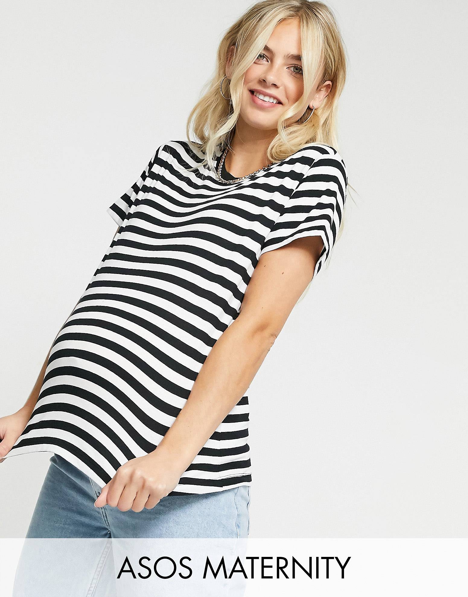 Черная футболка в белую полоску ASOS DESIGN Maternity - фото