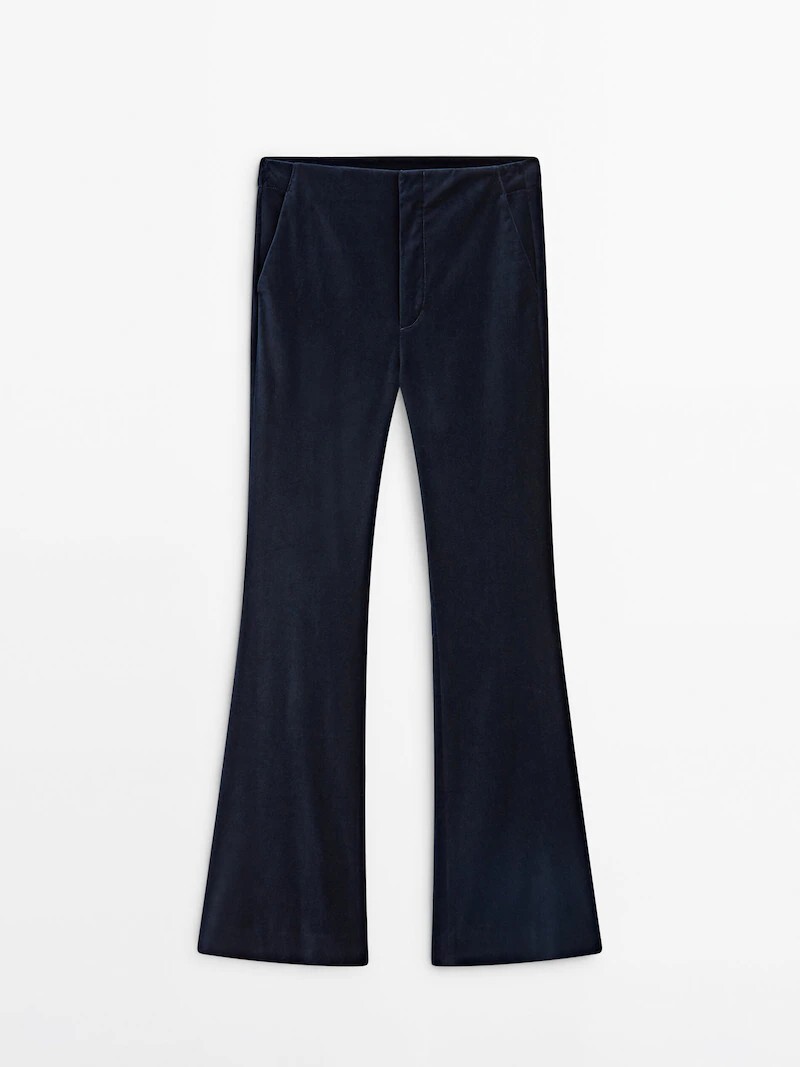 

Бархатные брюки Skinny Flare Massimo Dutti, темно-синий