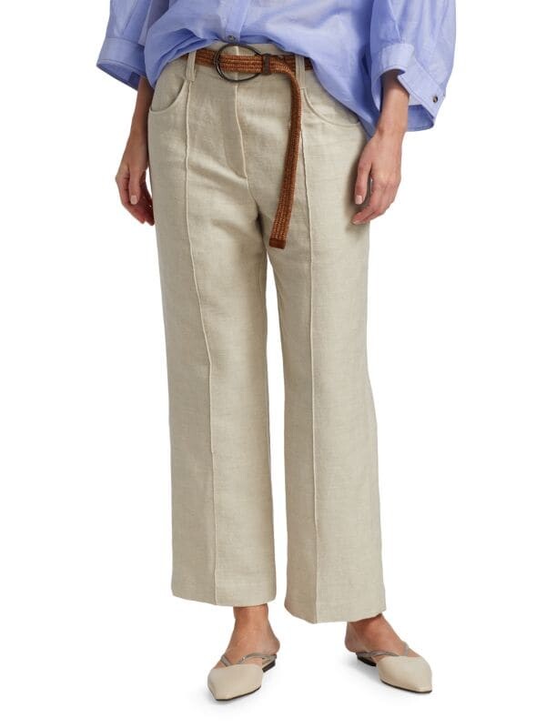 

Брюки Широкие Brunello Cucinelli из смесового льна, beige