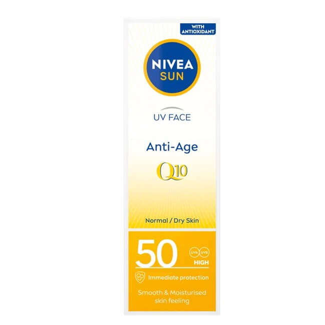 Солнцезащитный крем для лица Nivea Sun UV Face Anti-Age Q10 SPF50 против морщин, 50мл цена и фото