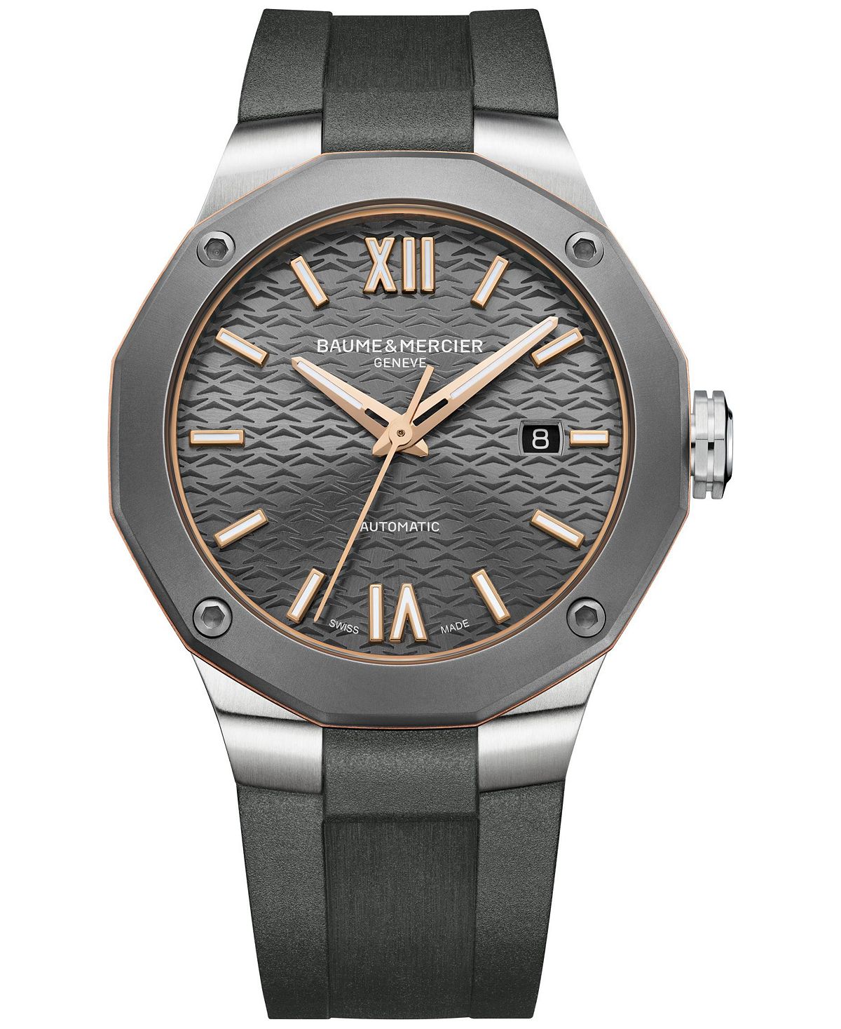 Мужские швейцарские автоматические часы Riviera темно-серого цвета с каучуковым ремешком, 42 мм Baume & Mercier