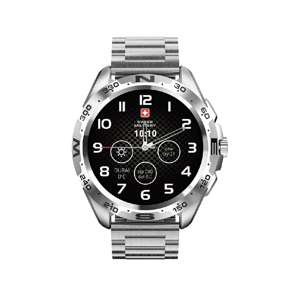 Умные часы Swiss Military Dom, (SM-WCH-DOM1-M-SIL), 1.32, Bluetooth, серебристый умные часы swiss military dom 2 sm wch dom2 s ygblk 1 39 bluetooth золотой черный