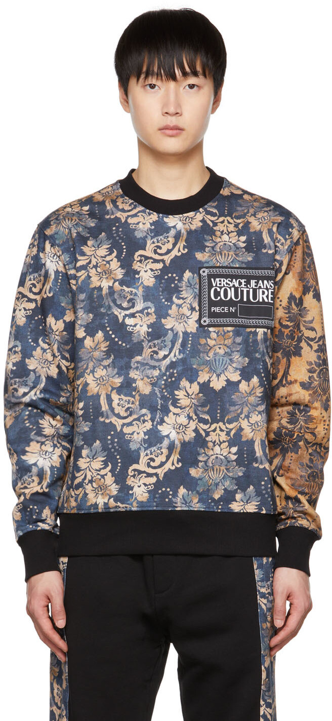 

Темно-синий свитер с графическим принтом Versace Jeans Couture