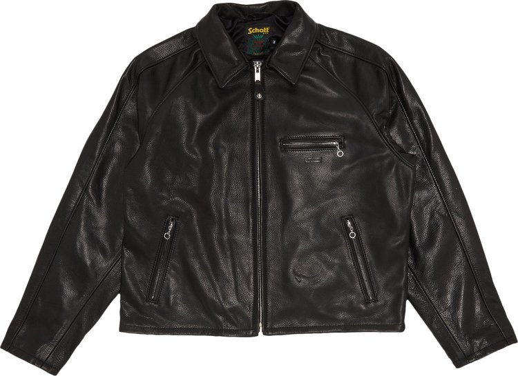 

Куртка Supreme x Schott Leather Racer Jacket 'Black', черный