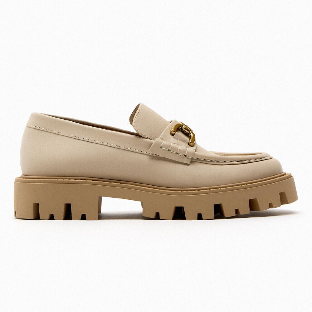 

Лоферы Zara Leather Track Sole With Buckle, светло-коричневый