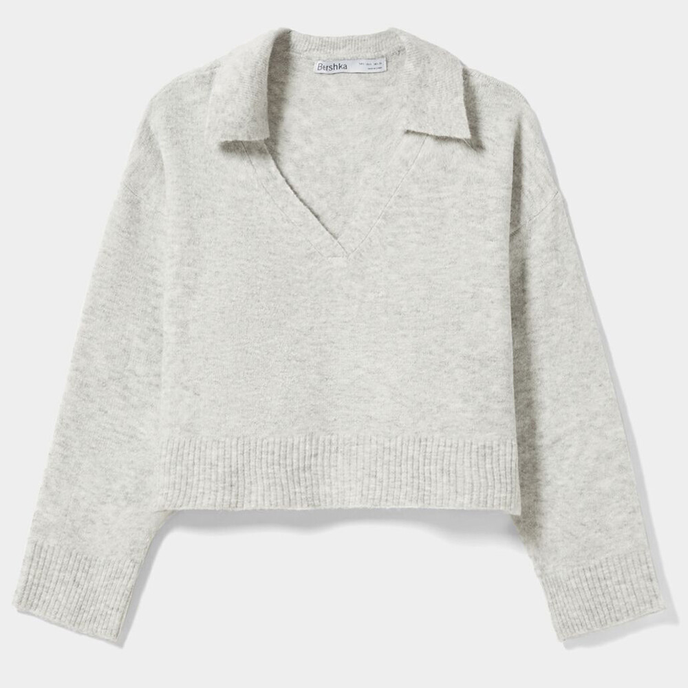 

Джемпер Bershka Polo Collar, серый