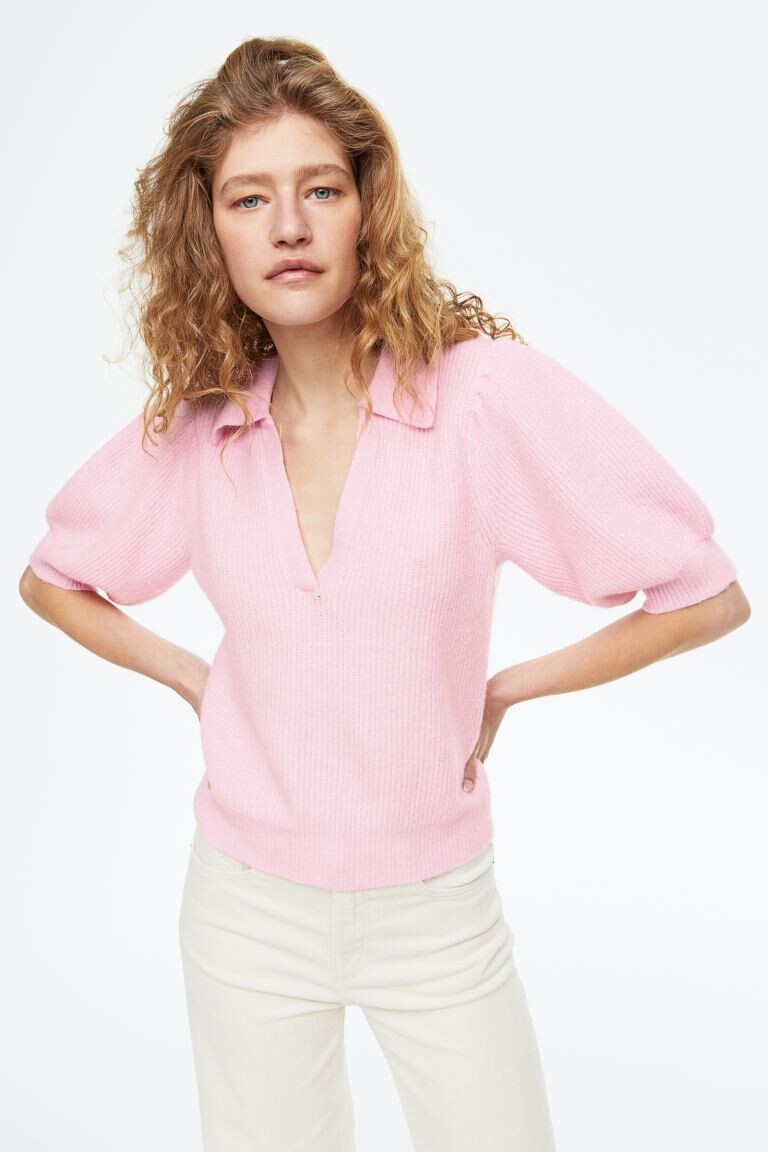 

Трикотажный топ в рубчик H&M, светло-розовый