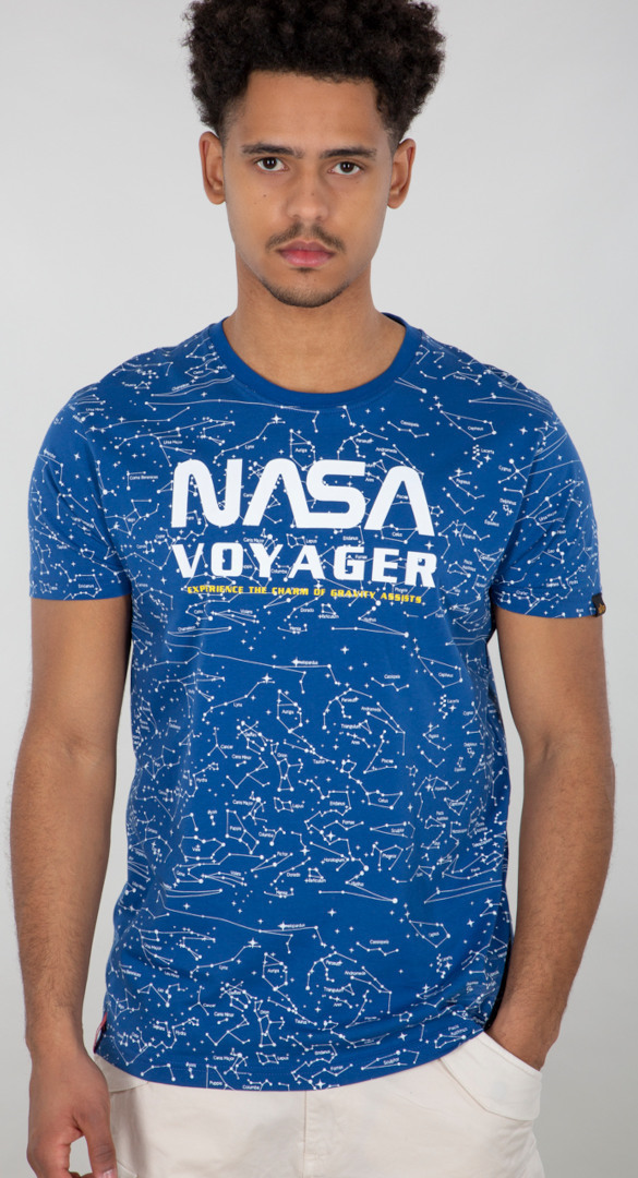 Футболка Alpha Industries NASA Voyager AOP, синяя футболка nasa voyager aop alpha industries синий