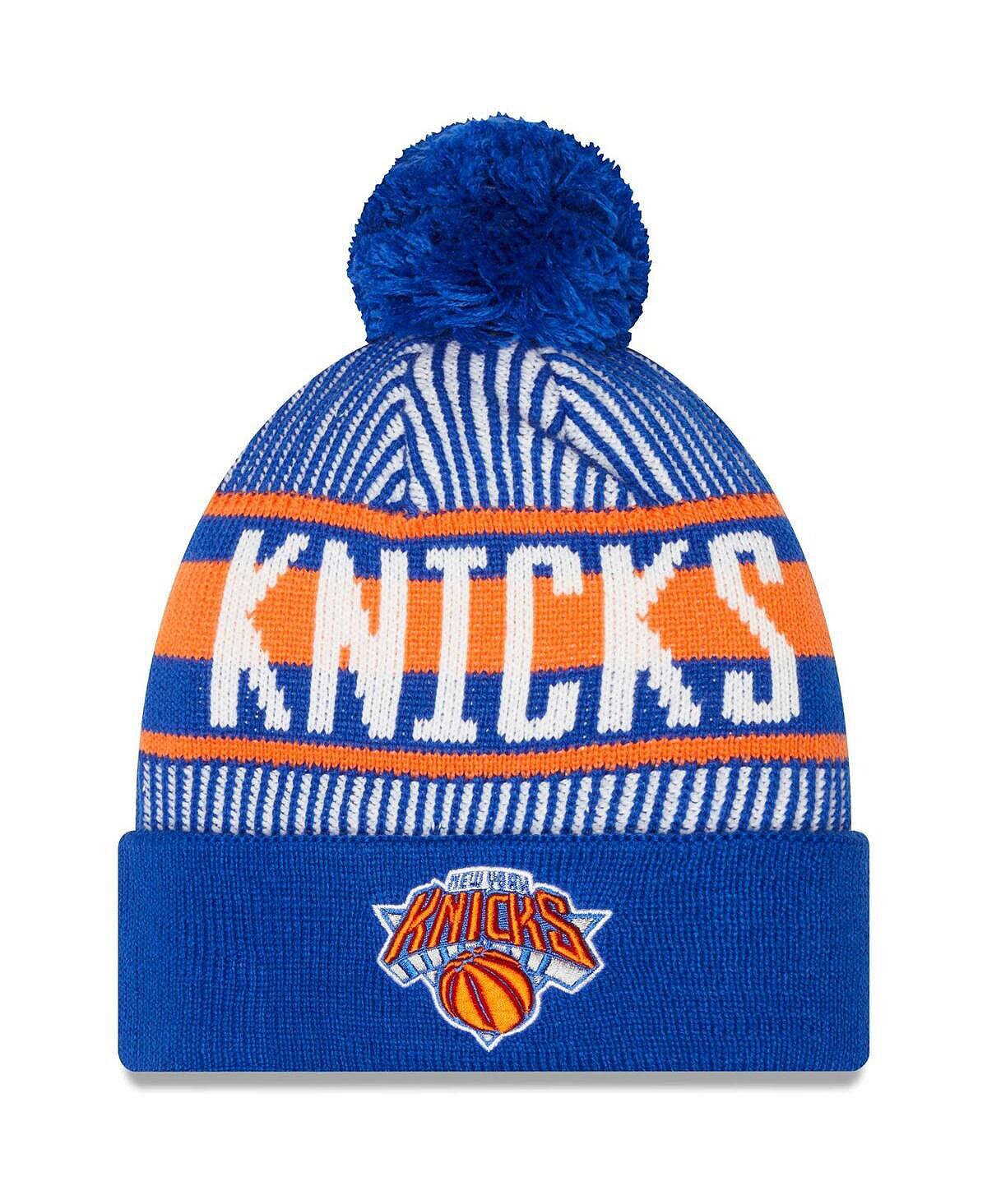 

Мужская синяя вязаная шапка с помпоном в полоску New York Knicks New Era