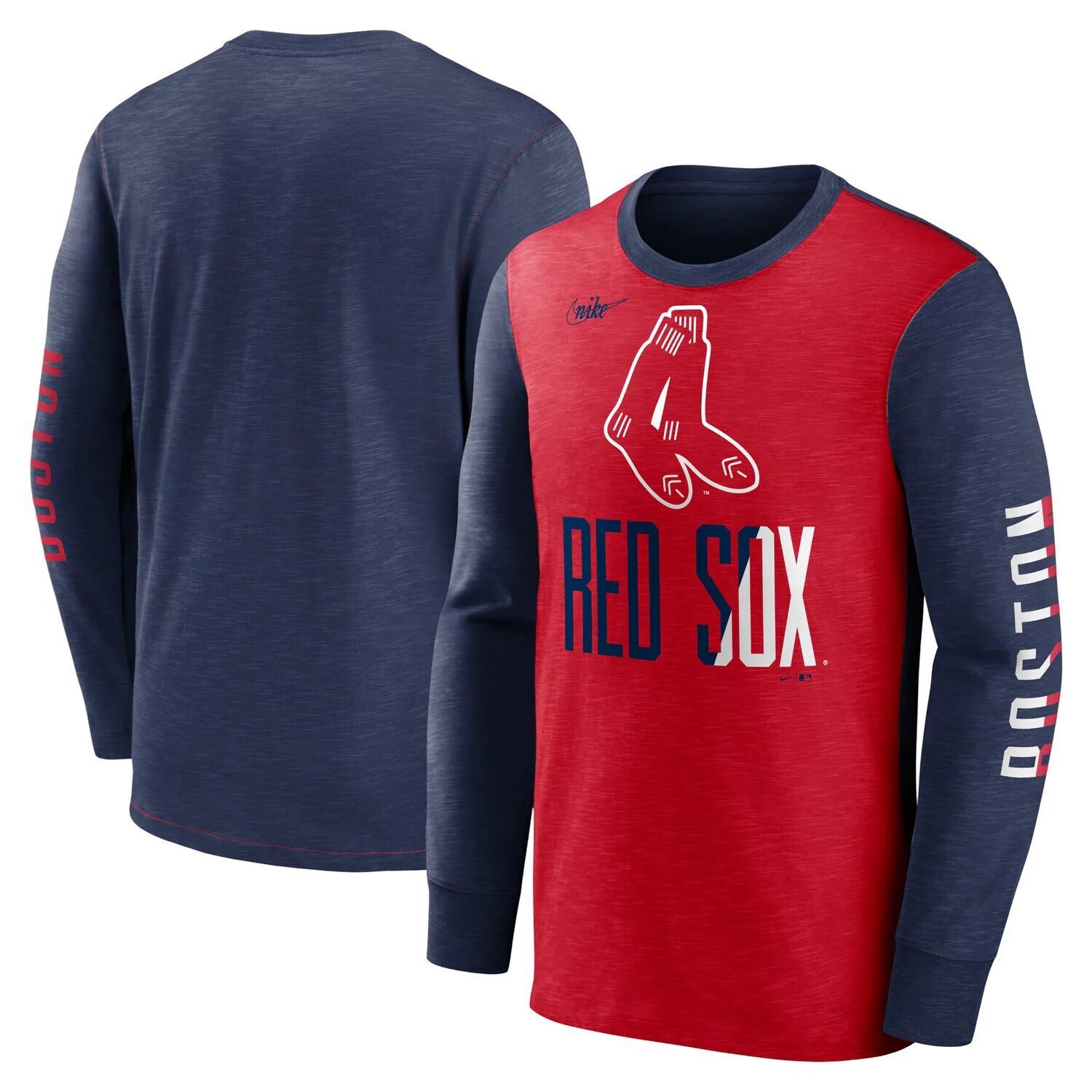 

Мужская футболка с длинным рукавом Nike Navy/Red Boston Red Sox Cooperstown Collection Rewind Splitter Slub