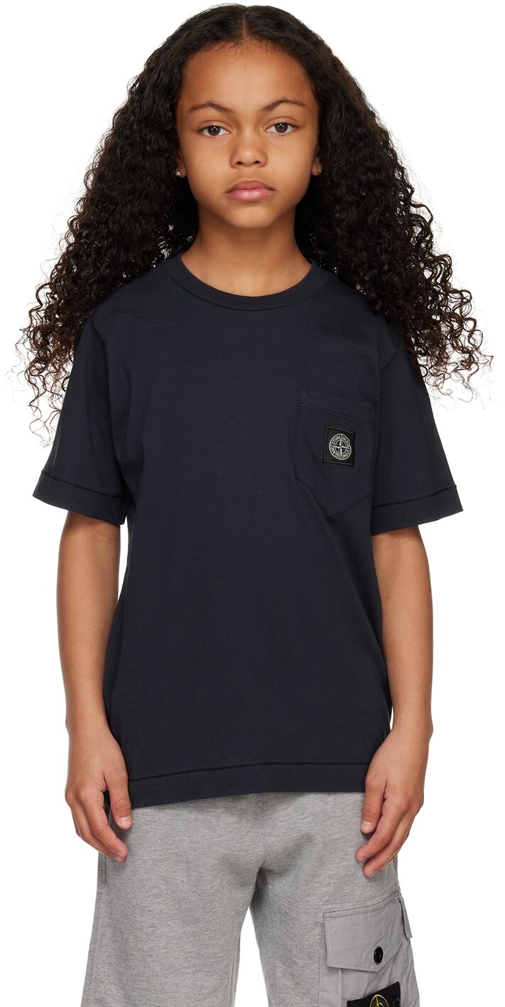 

Детская темно-синяя футболка с нашивками Stone Island Junior