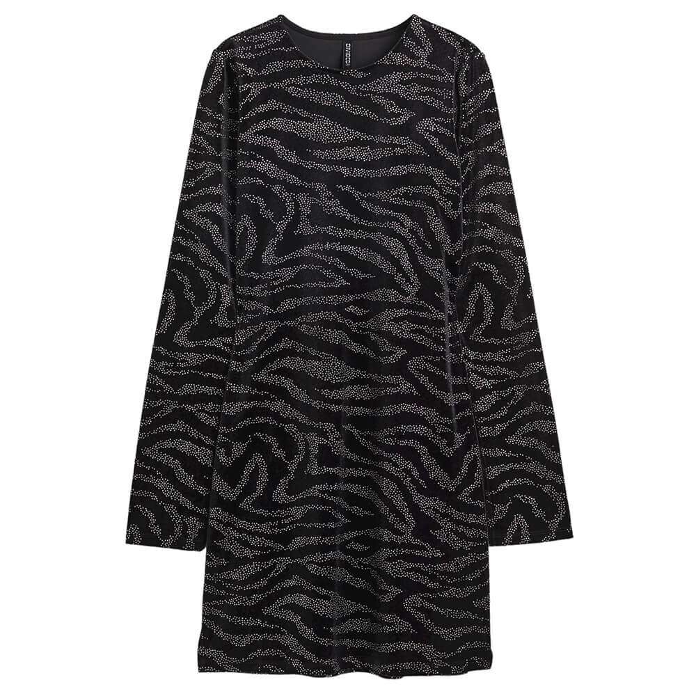 

Велюровое платье H&M, черный/сребристый принт