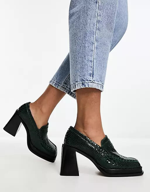 Лоферы ASOS DESIGN Paterson Premium Leather Heeled, темно-зеленый