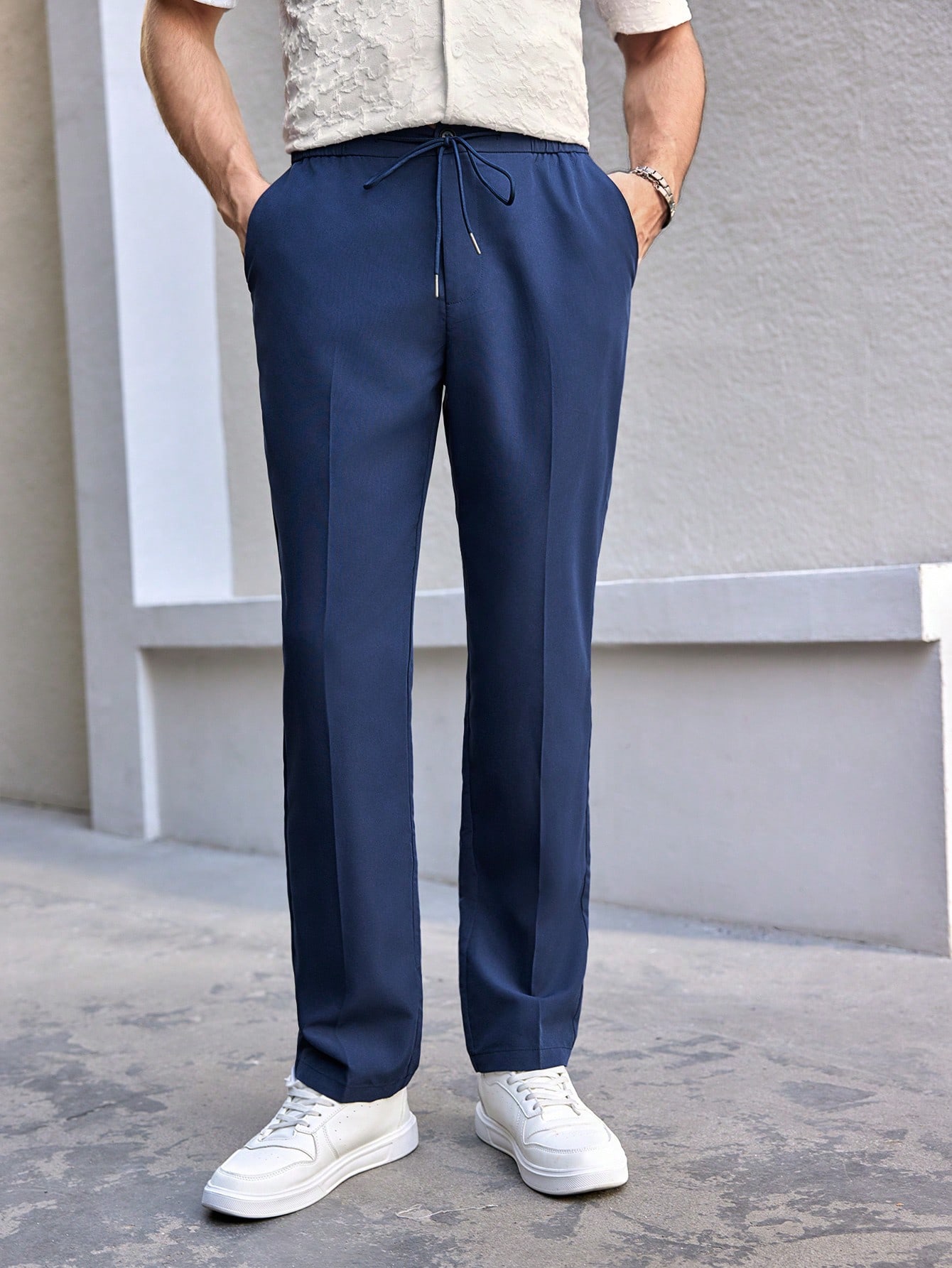 Мужские повседневные тканые брюки с завязками на талии Manfinity Homme, темно-синий