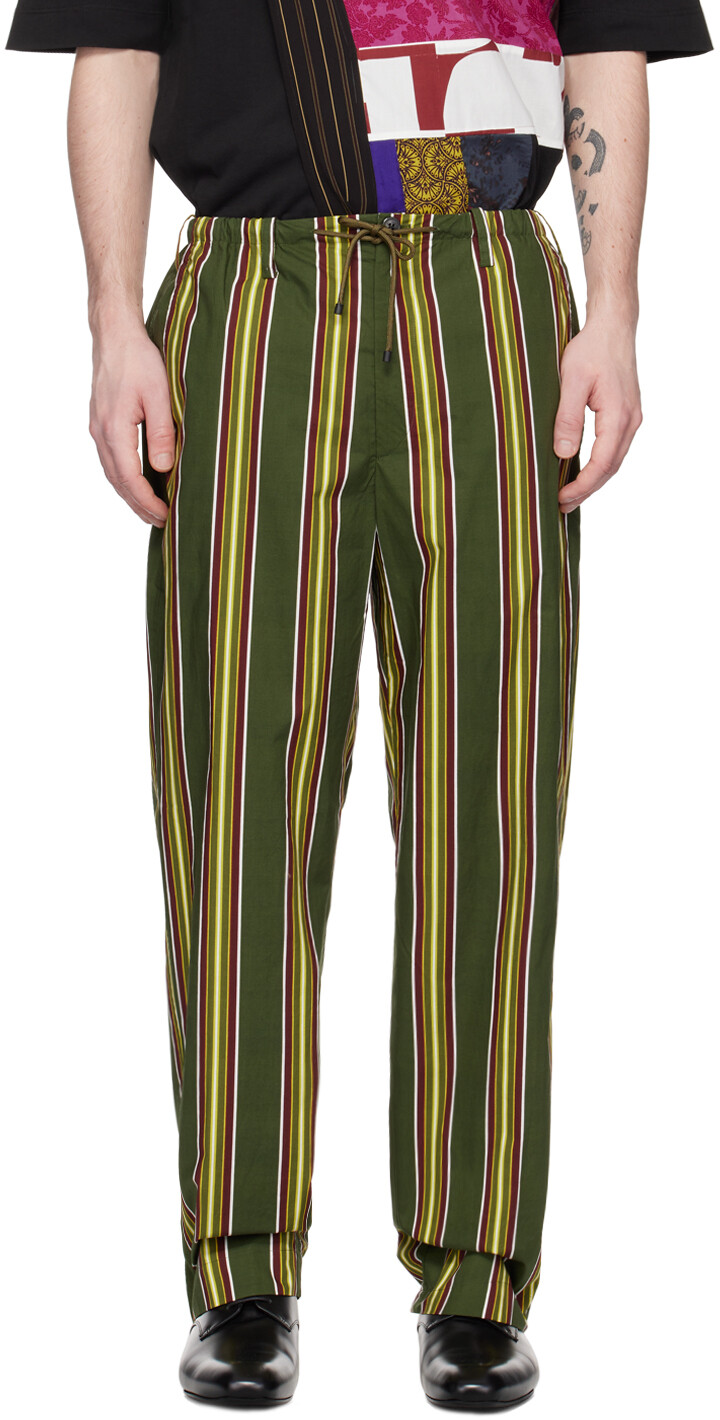 

Полосатые брюки цвета хаки Dries Van Noten