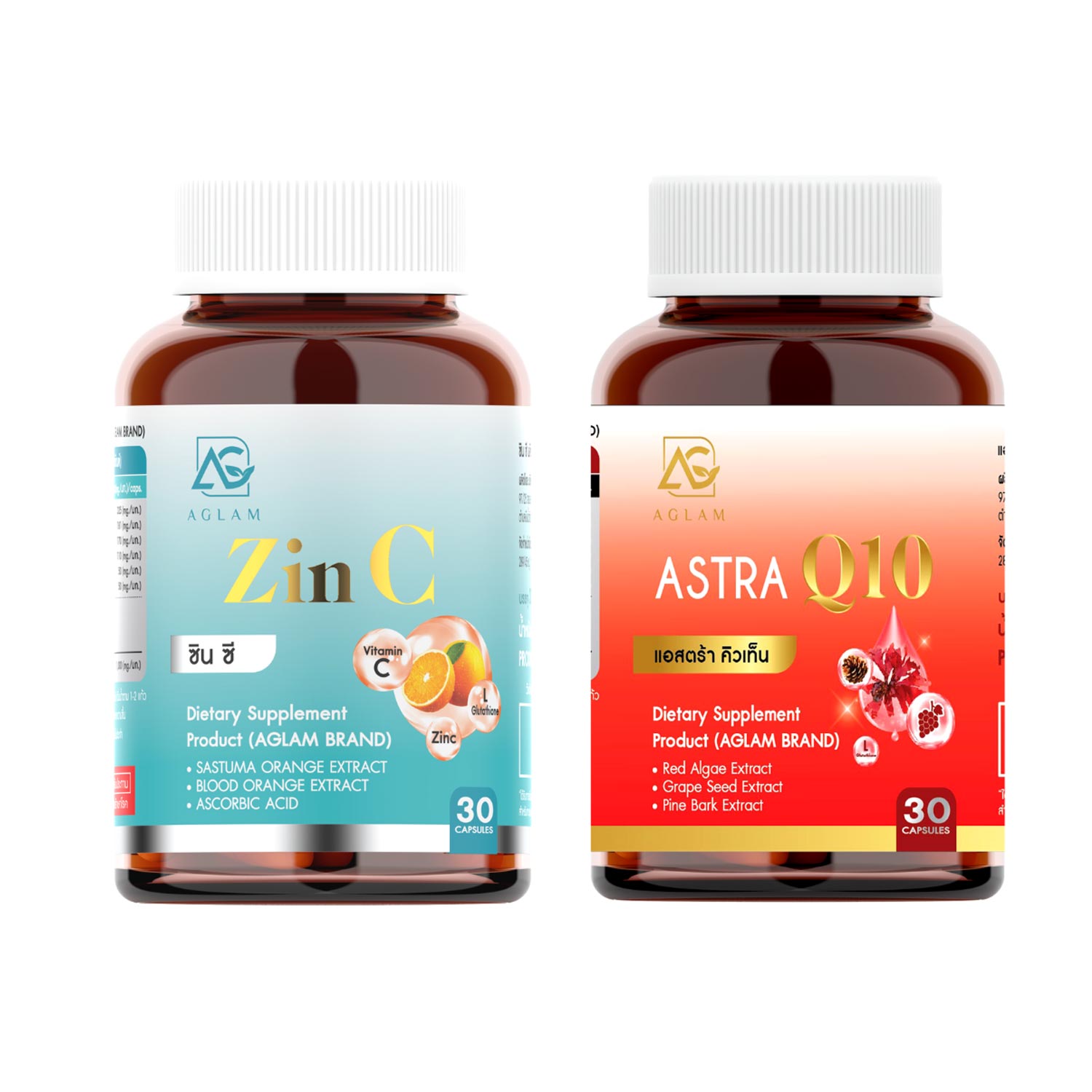 Пищевая добавка Aglam Zinc & Astra Q10, 2 банки по 30 капсул