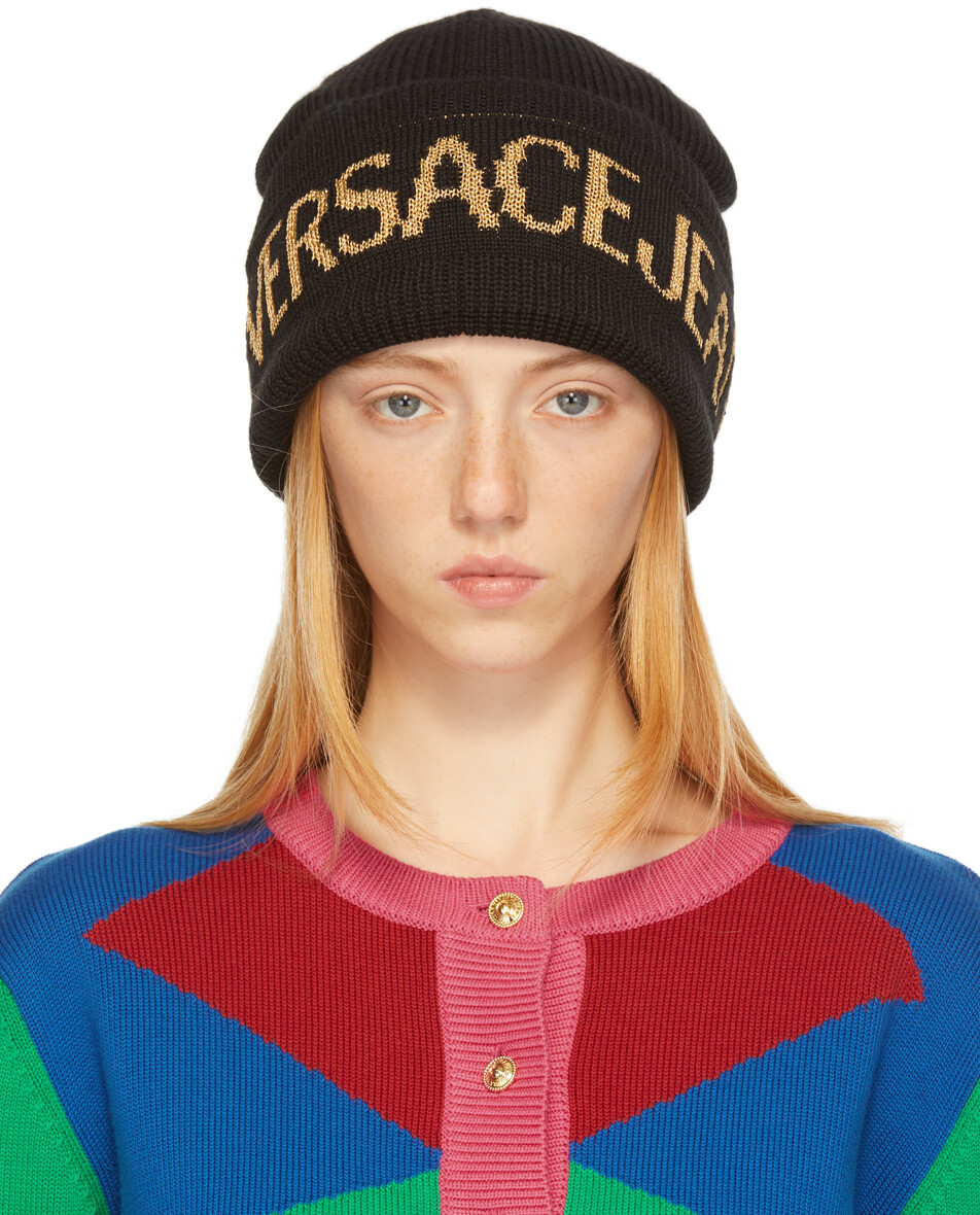 

Черная шерстяная шапка с логотипом Versace Jeans Couture
