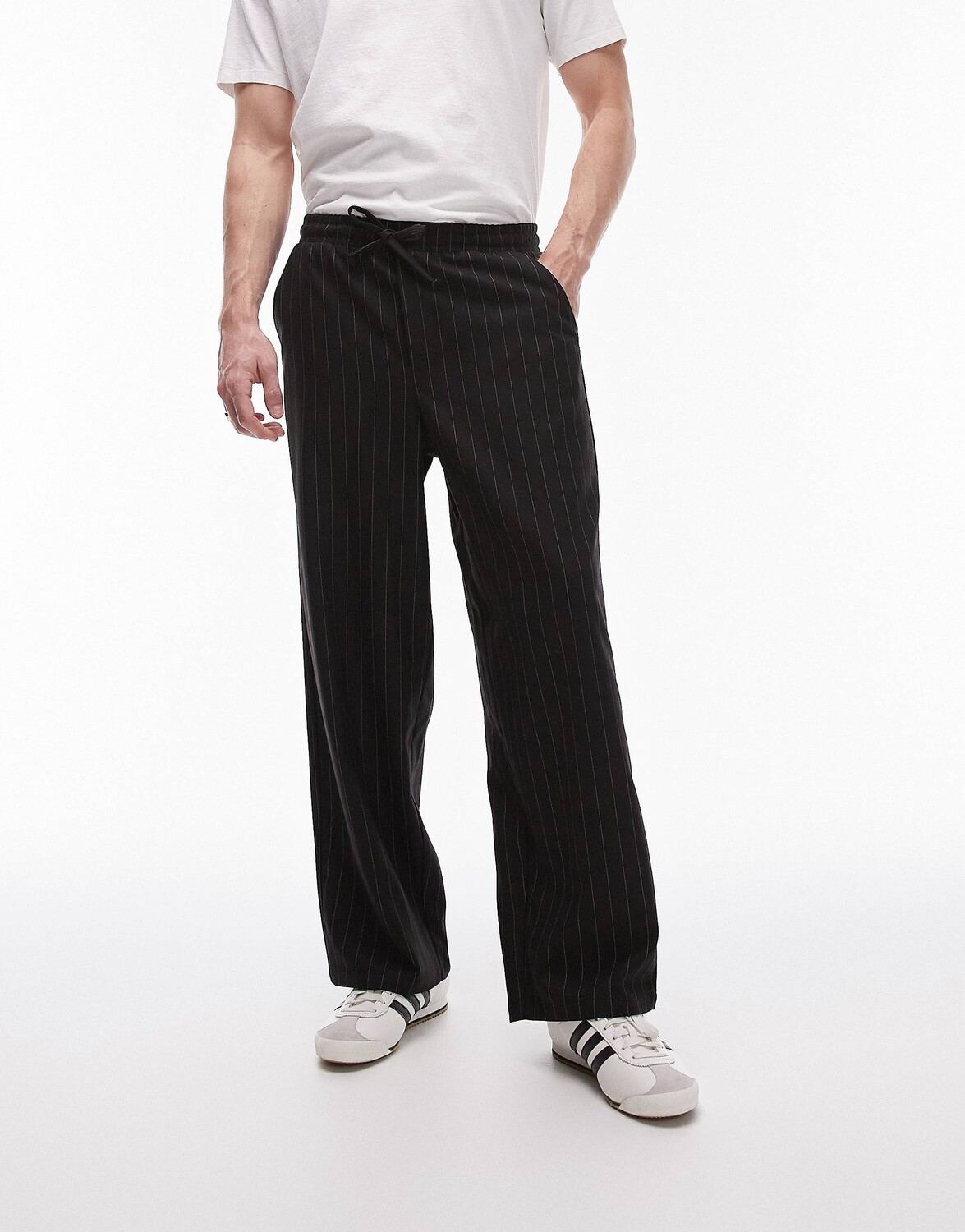 Брюки Topman Wide Leg Pin Stripe, черный