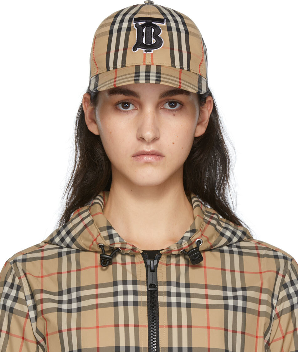 

Бежевая хлопковая бейсболка с монограммой в винтажную клетку Burberry