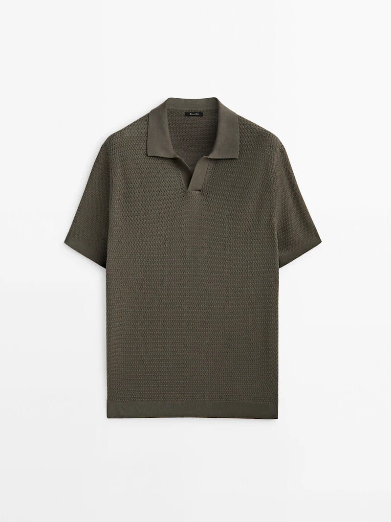 

Свитер с короткими рукавами Massimo Dutti Textured Polo, хаки