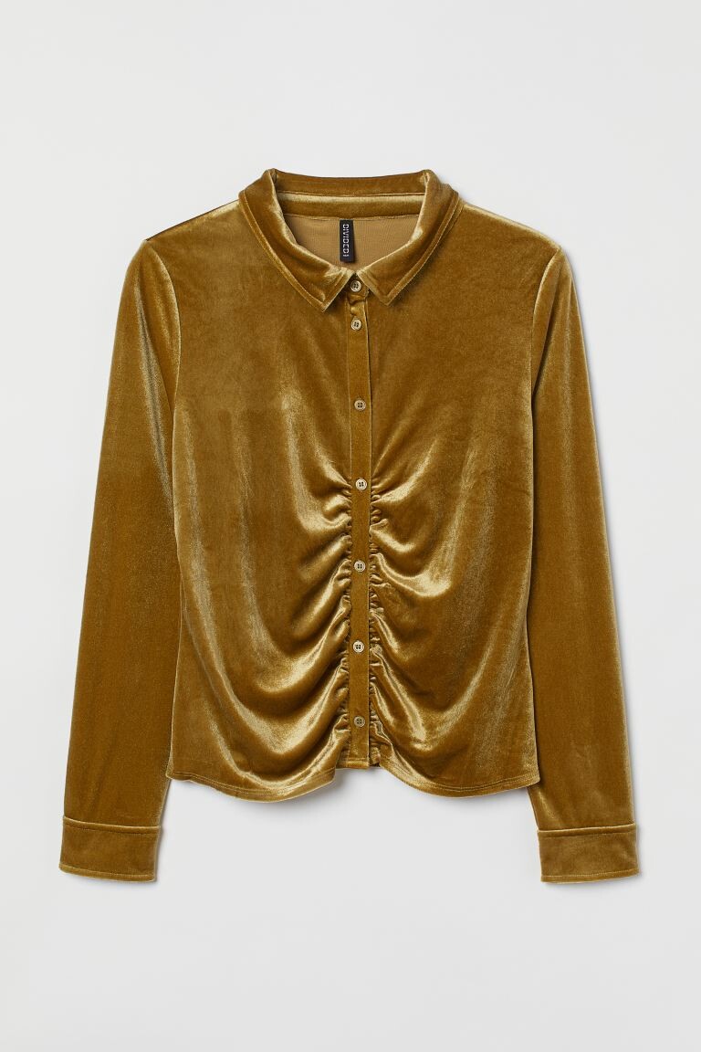 

H&M+ Блуза с рюшами, желто-зеленый
