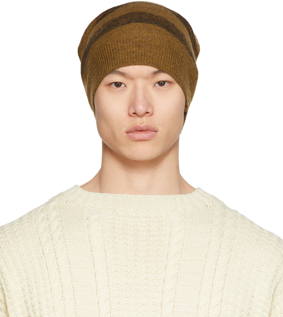 

Коричневая шерстяная шапка в полоску Maison Margiela