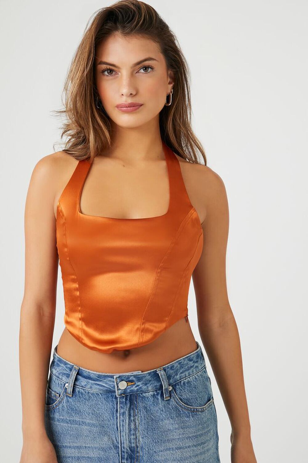 

Атласный укороченный топ с бретелькой на шее Forever 21, коричневый