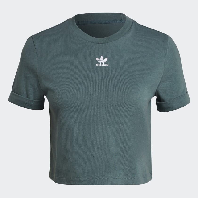 

Топ adidas Adicolor Classics Roll-Up Sleeve Crop, темно-зеленый/белый