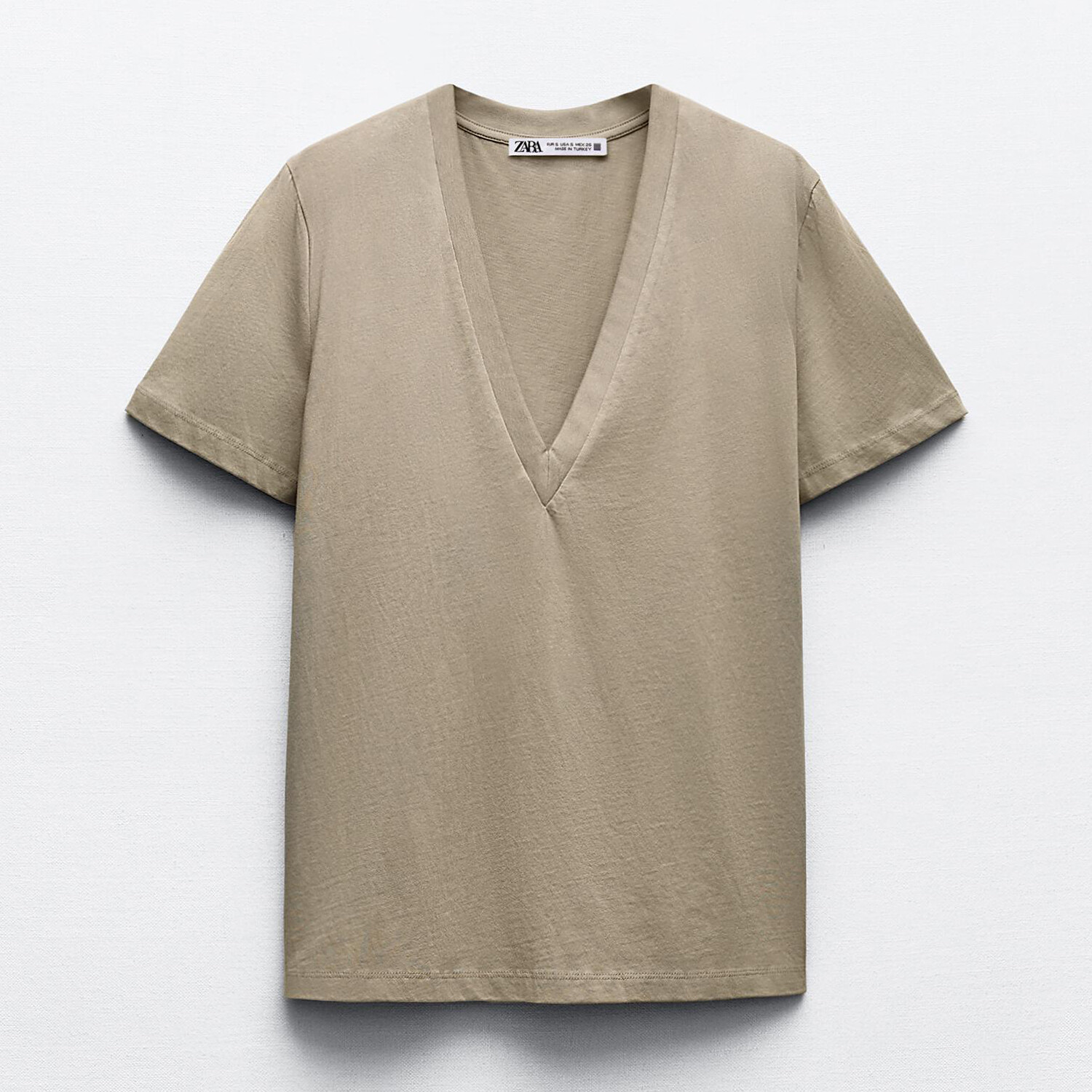 

Футболка Zara Cotton With Enzyme Finish, коричнево-серый