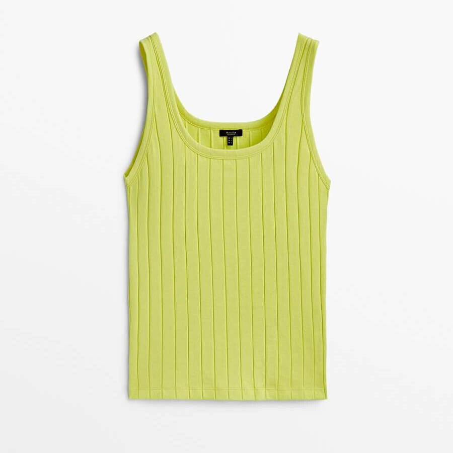 

Топ Massimo Dutti Ribbed Strappy Vest, лайм