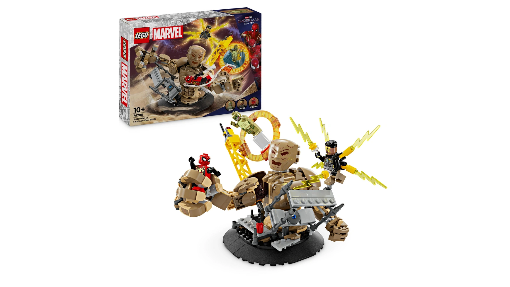 цена Lego Marvel Человек-паук против Песочного человека: Разборки, игрушка-супергерой
