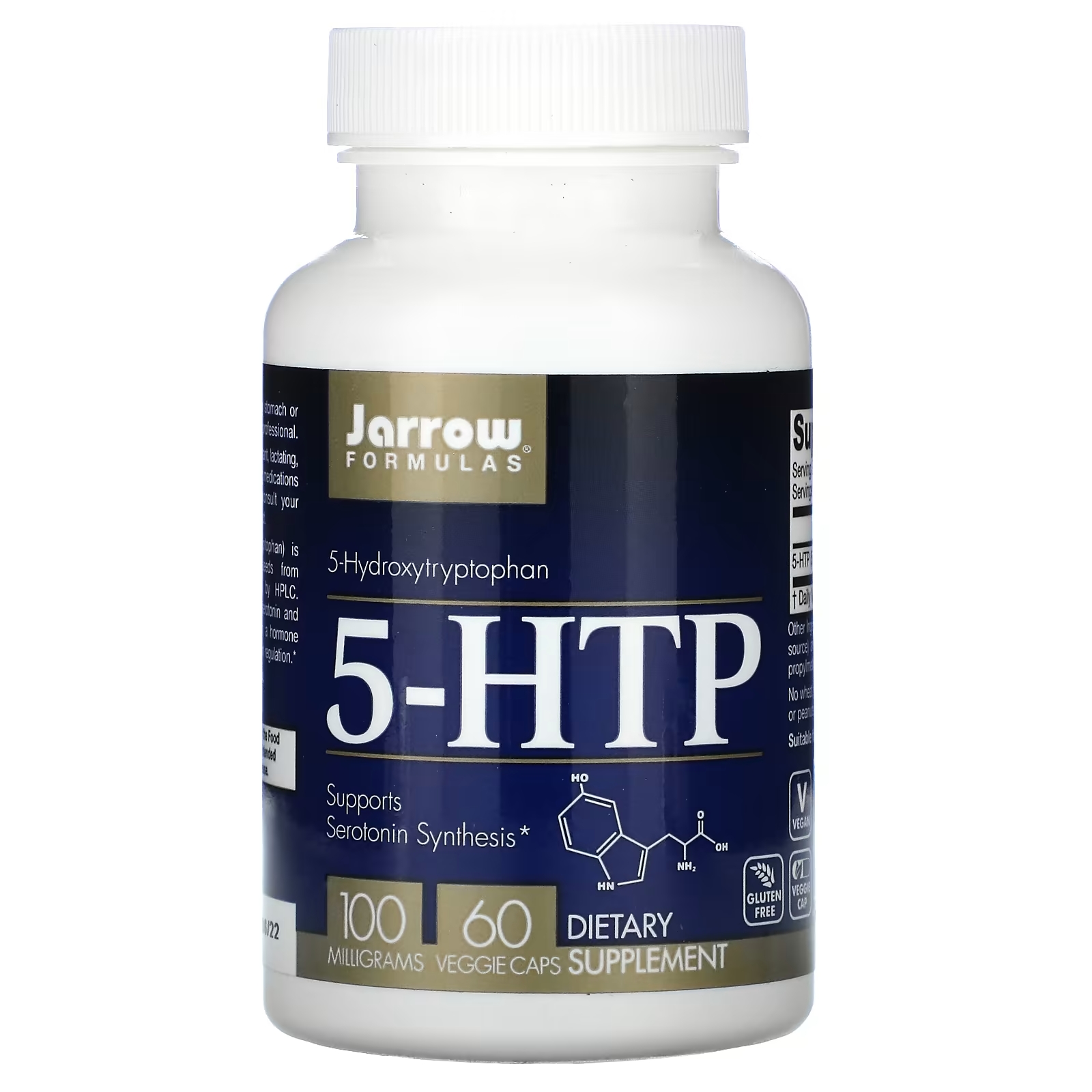 Jarrow Formulas 5-гидрокситриптофан 100 мг, 60 вегетарианских капсул jarrow formulas ресвератрол 100 мг 60 вегетарианских капсул