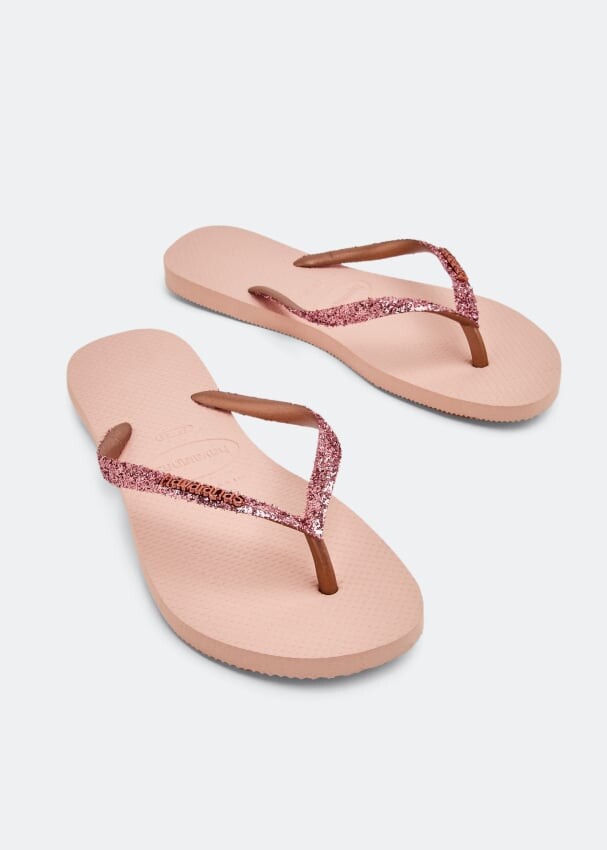 Havaianas slim glitter flip deals flops in rose gold