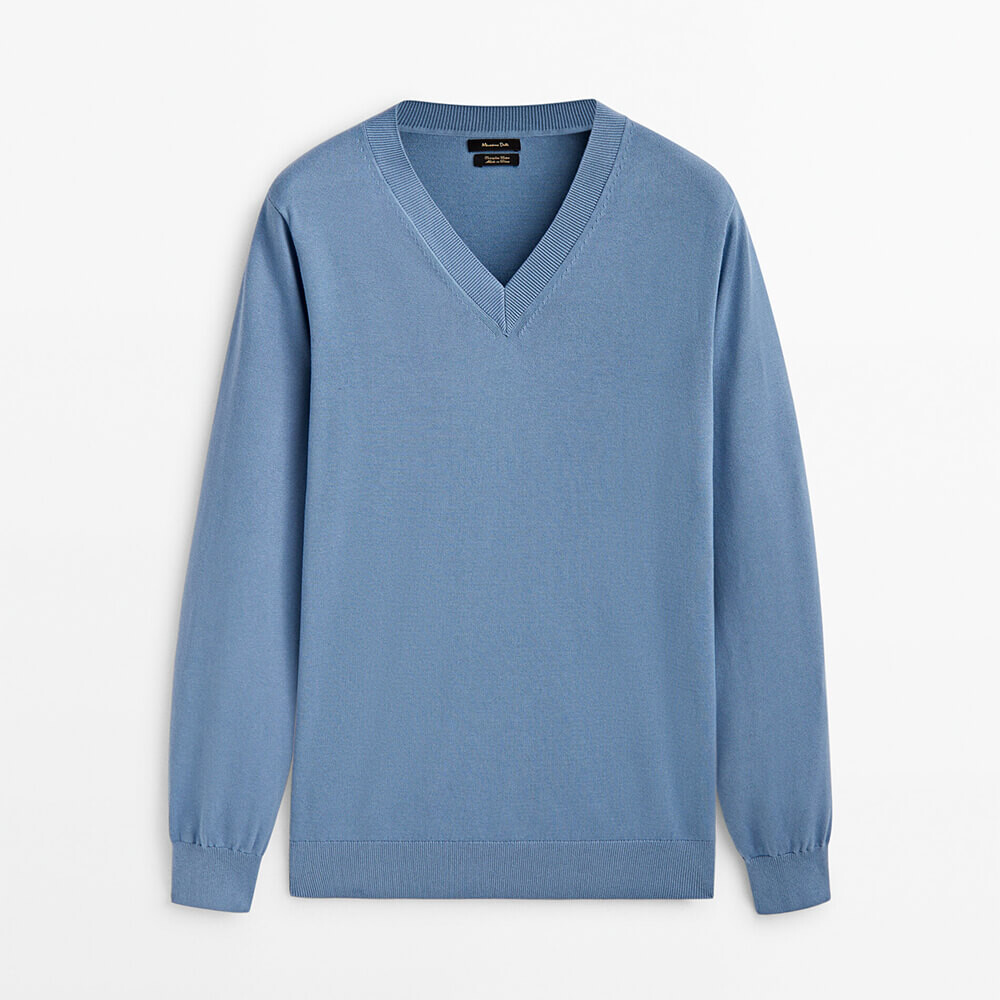 

Свитер Massimo Dutti V-neck Cotton, голубой