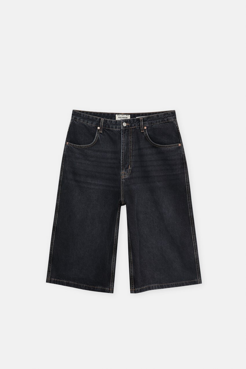 

Шорты Pull&Bear Baggy Fit Extra Wide-leg Denim Bermuda, чёрный