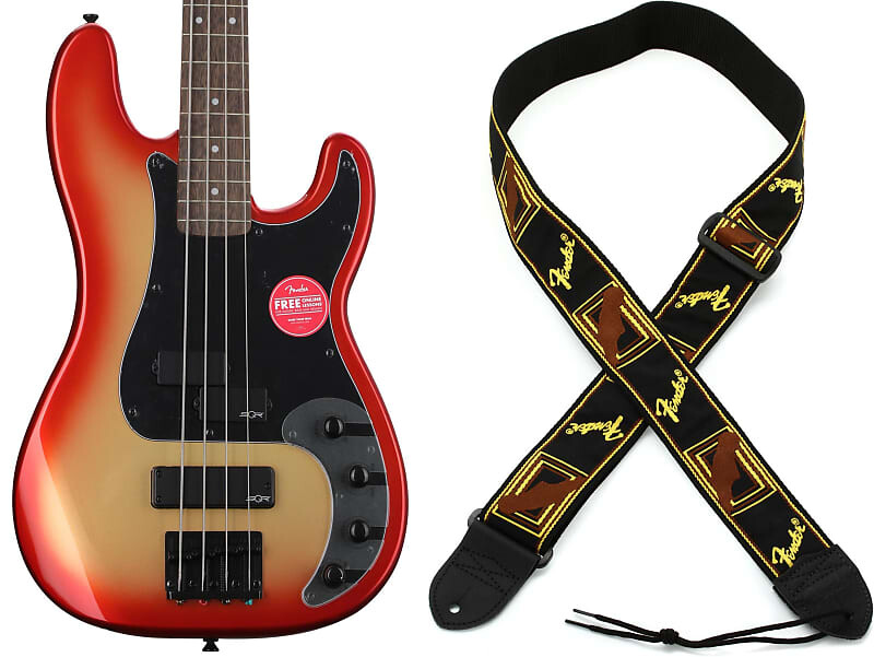 

Squier Contemporary Active Precision Bass PH — комплект Sunset Metallic с 2-дюймовым гитарным ремнем Fender с монограммой — черный, желтый и коричневый Squier + Fender 0370481570=1 0990681000=1