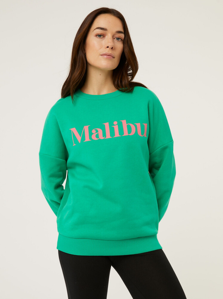 

Зеленый свитшот с принтом Malibu и надписью George., зеленый