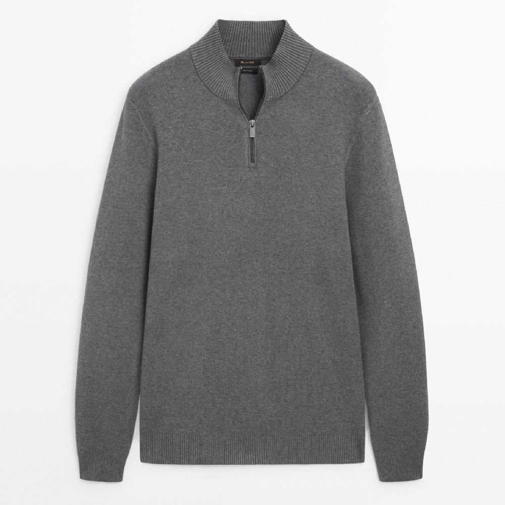 Свитер Massimo Dutti Mock Neck Knit With A Zip, серый свитер massimo dutti mock neck sweater with zip кремовый