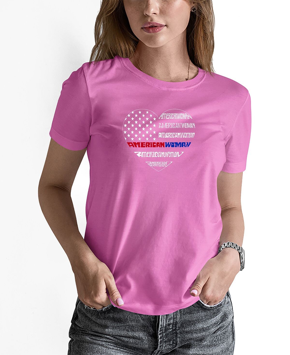 

Женская футболка с надписью american woman word art LA Pop Art, розовый