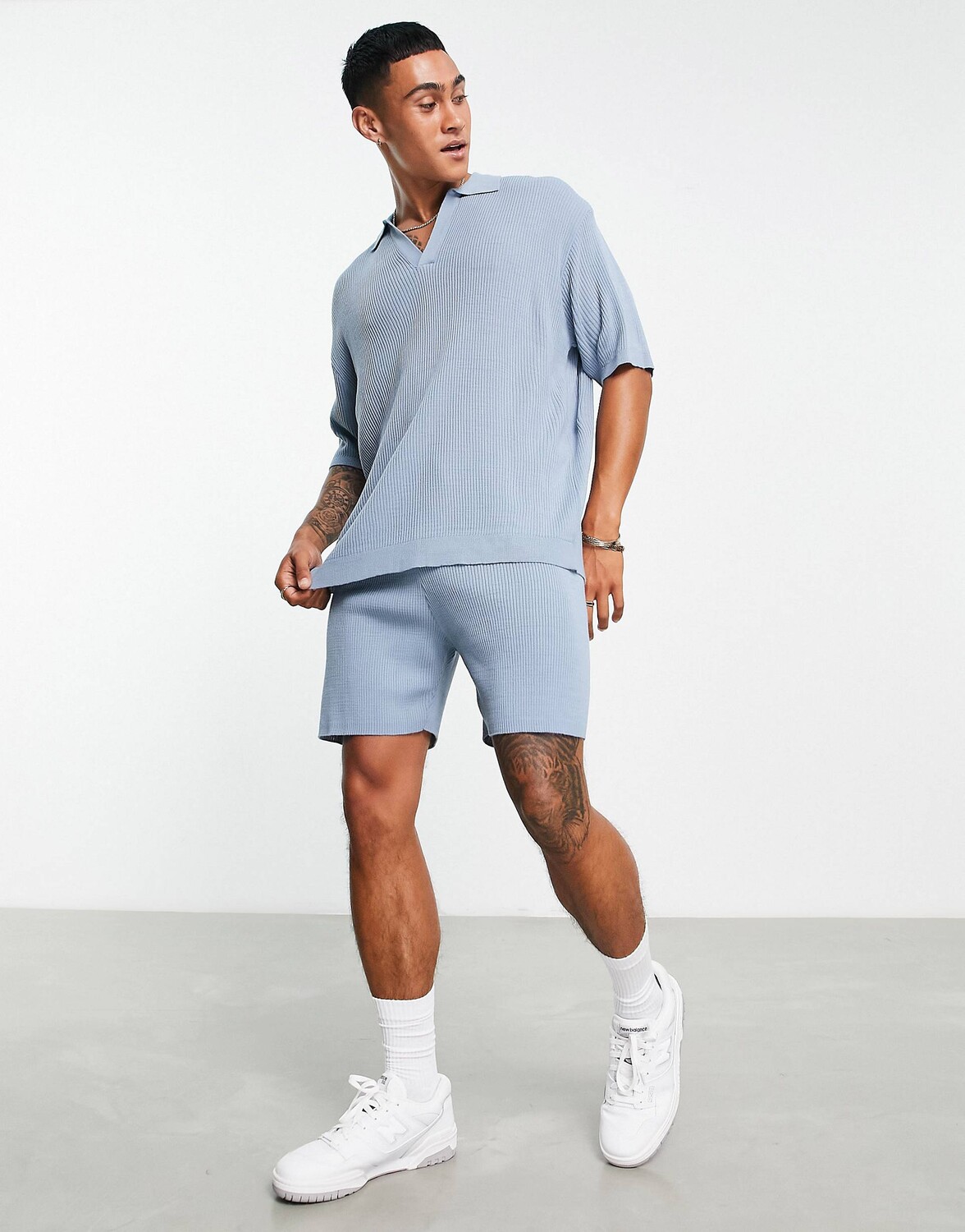 

Синие трикотажные шорты в рубчик ASOS DESIGN